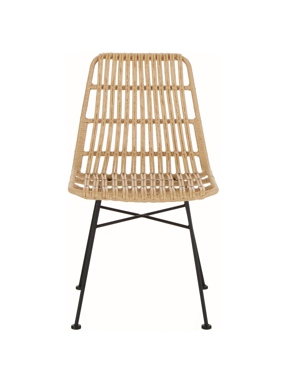 Sedia intrecciata Costa 2 pz, Seduta: intreccio in polietilene, Struttura: metallo verniciato a polv, Marrone chiaro, nero, Larg. 47 x Prof. 61 cm