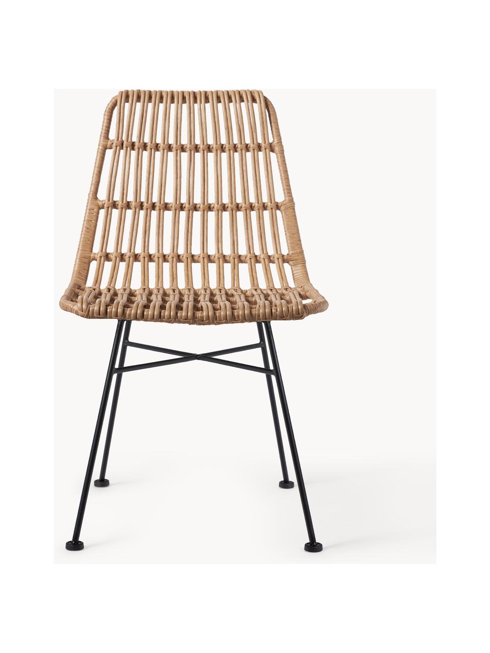 Polyrotan stoelen Costa, 2 stuks, Zitvlak: polyethyleen vlechtwerk, Frame: gepoedercoat metaal, Lichtbruin, zwart, B 47 x D 61 cm
