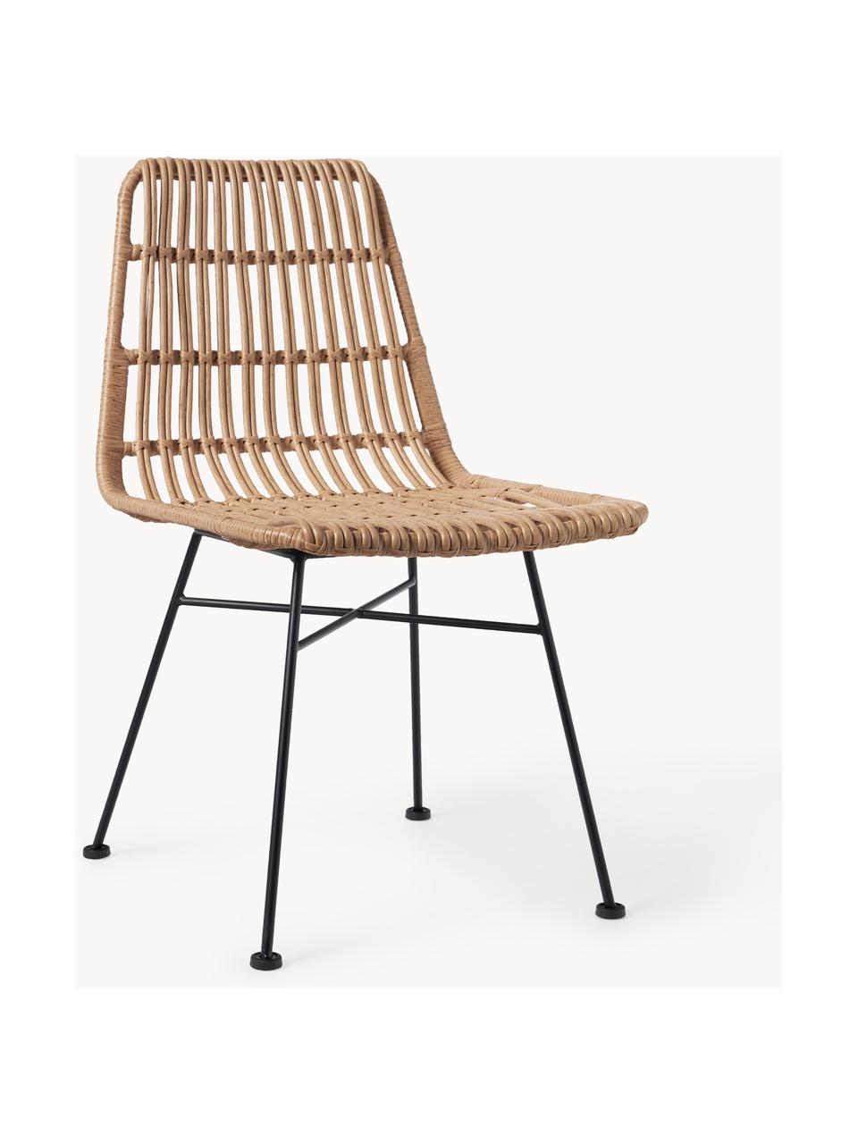 Polyrotan stoelen Costa, 2 stuks, Zitvlak: polyethyleen vlechtwerk, Frame: gepoedercoat metaal, Lichtbruin, zwart, B 47 x D 61 cm