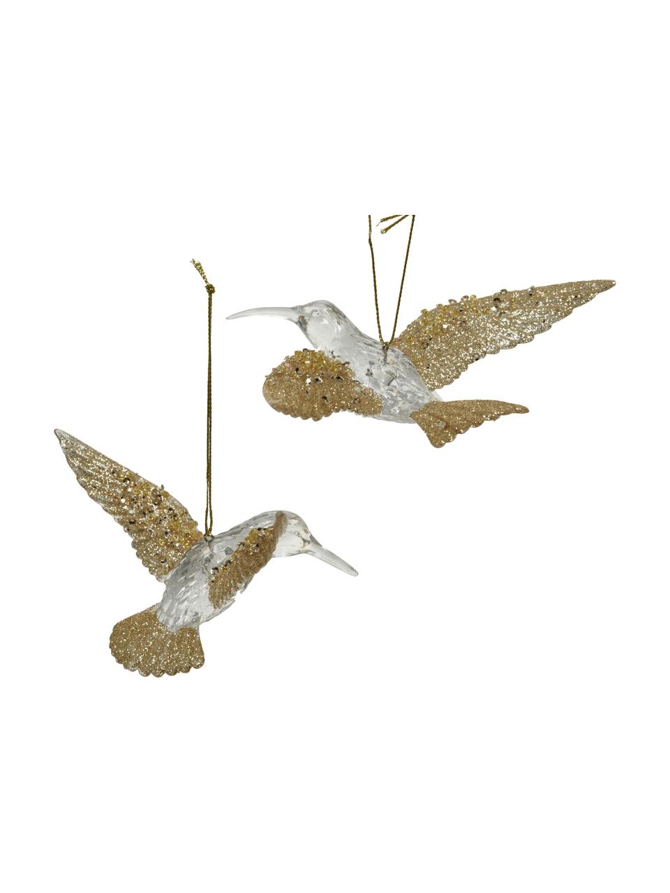 Set 2 ciondoli di Natale infrangibili Kolibri, larg. 14 cm, Dorato, trasparente, Larg. 14 x Alt. 5 cm