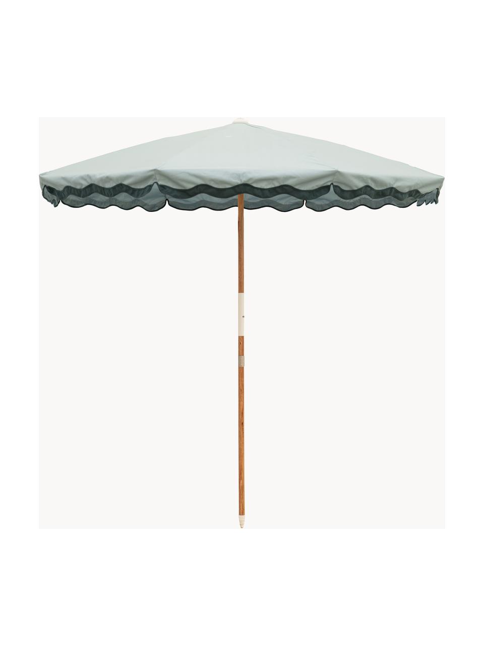 Parasol ogrodowy Amalfi, Stelaż: drewno naturalne, Odcienie szałwiowego zielonego, Ø 230 x W 220 cm