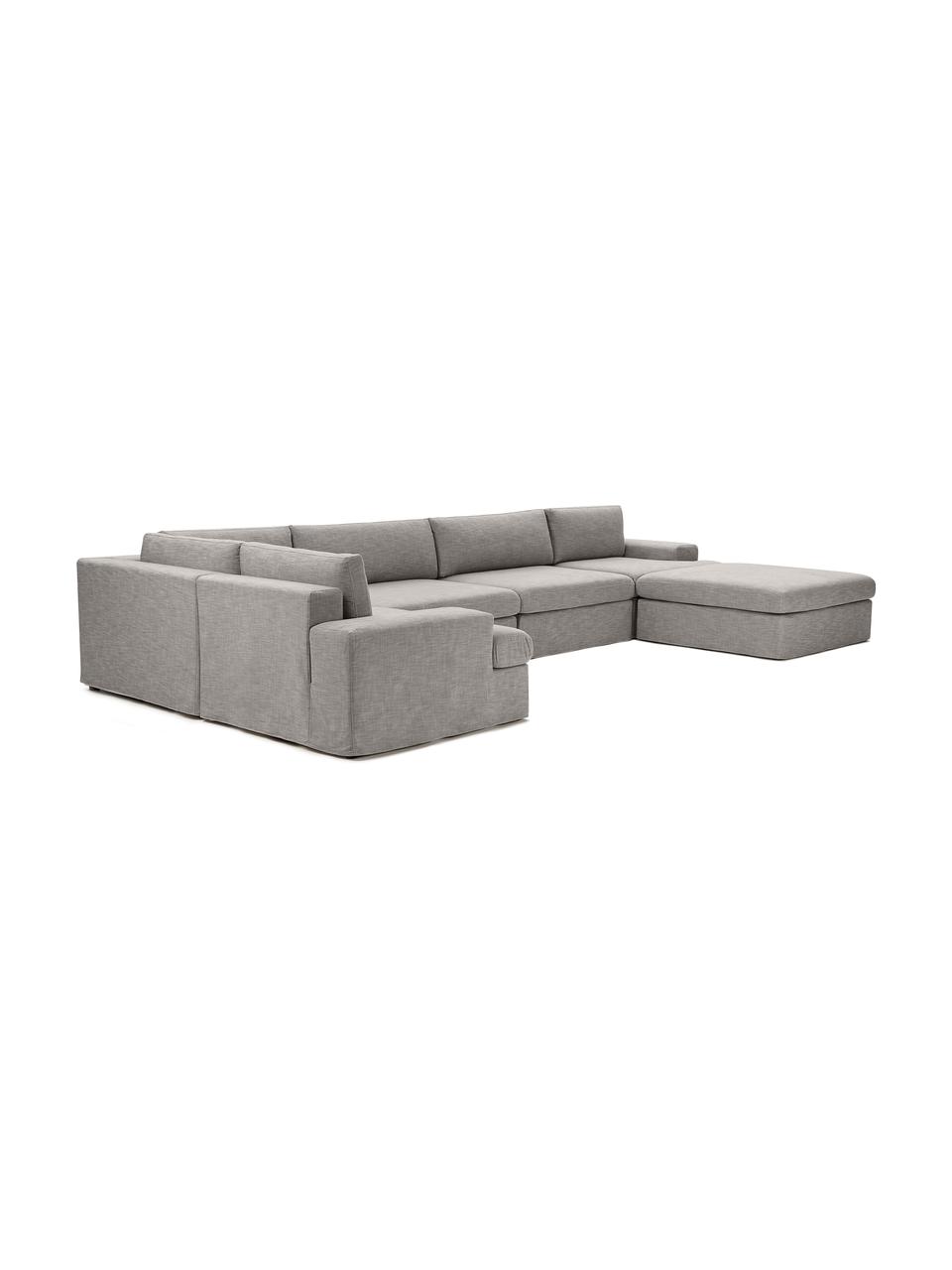 Modulaire woonlandschap Russell, Bekleding: 100% katoen Met 50.000 sc, Frame: massief grenenhout FSC-ge, Poten: kunststof, Geweven stof grijs, B 412 x H 77 cm