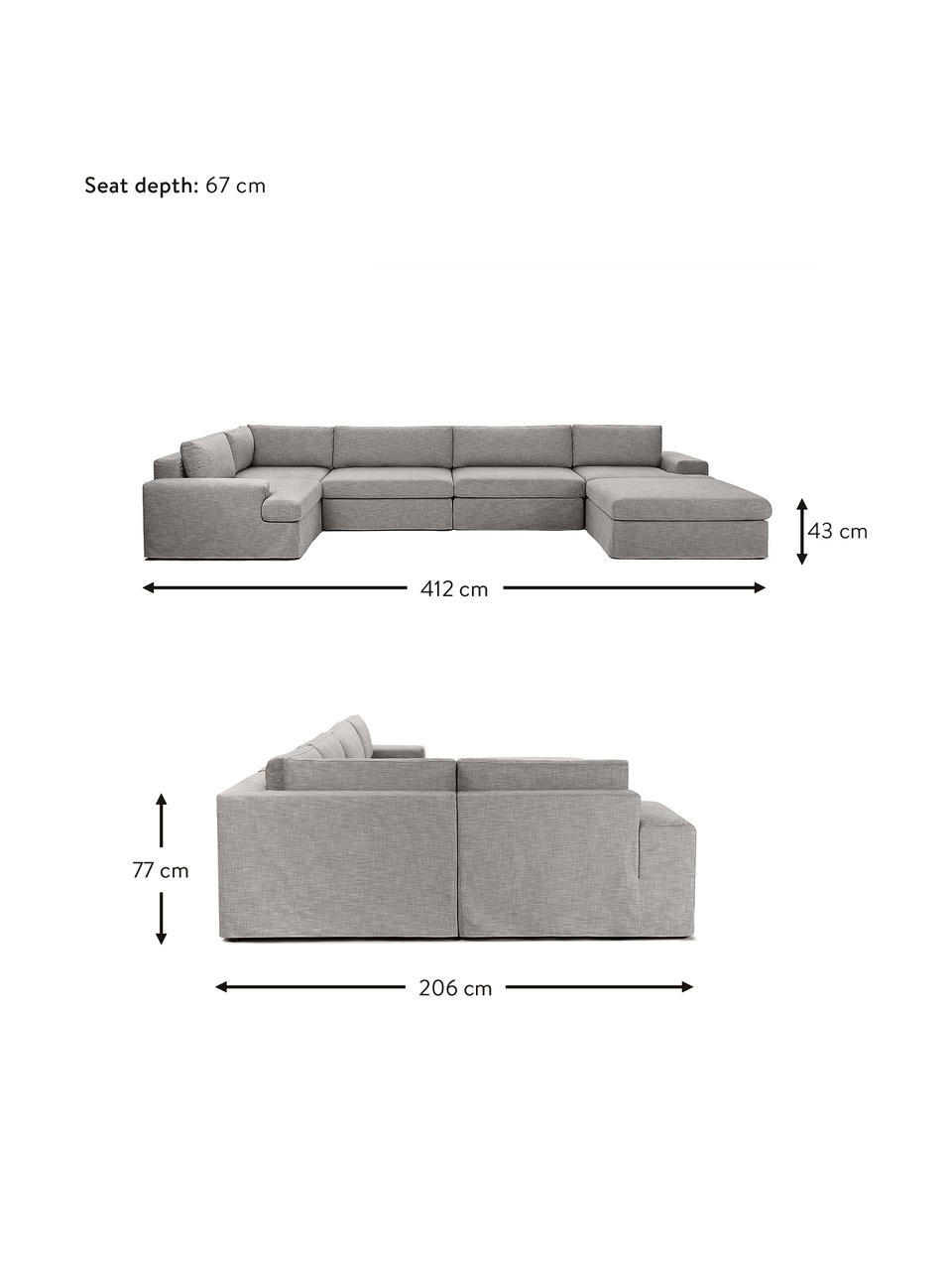 Sofa modułowa Russell, Tapicerka: 100% bawełna Dzięki tkani, Stelaż: lite drewno sosnowe z cer, Nogi: tworzywo sztuczne, Szara tkanina, S 412 x W 77 cm