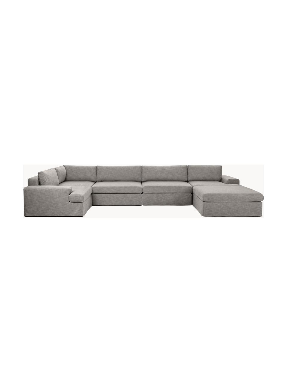 Sofá rinconera modular Russell, desenfundable, Funda: 100% algodón Alta resiste, Tapizado: relleno de espuma, Estructura: madera contrachapada de p, Patas: plástico, Tejido gris, An 412 x F 206 cm