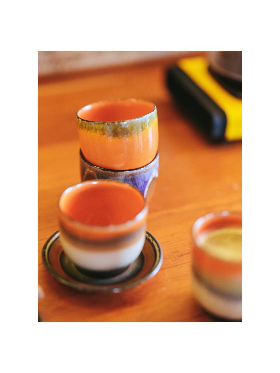 Tazze senza manico in ceramica fatte a mano 70's 4 pz, Ceramica, Arancione, Ø 8 x Alt. 7 cm, 230 ml