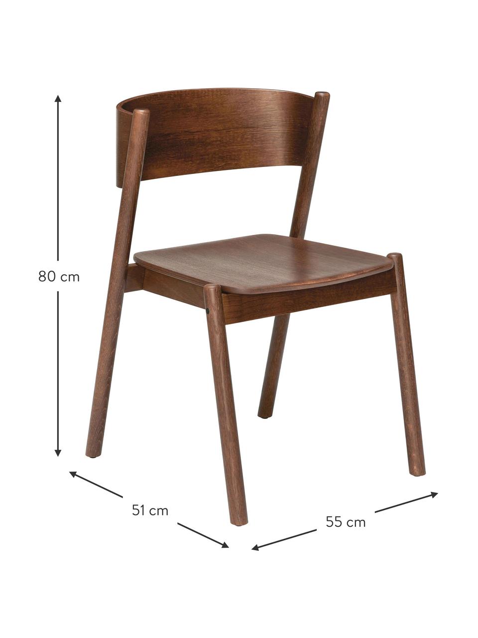 Dřevěná židle Oblique, Dubové dřevo, tmavé, Š 55 cm, H 51 cm