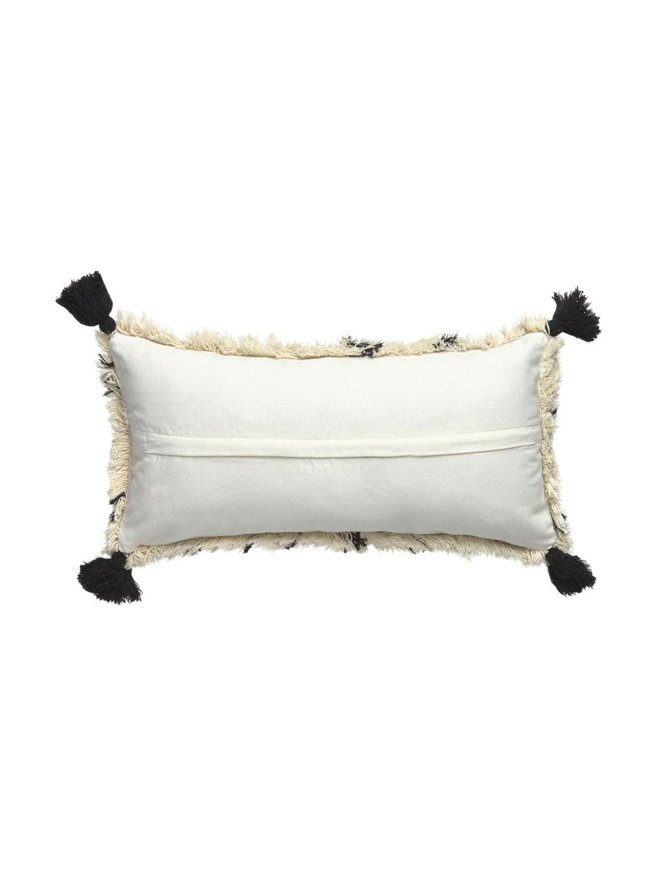 Federa arredo boho con nappe Safro, 100% cotone, Nero, color crema, Larg. 30 x Lung. 60 cm