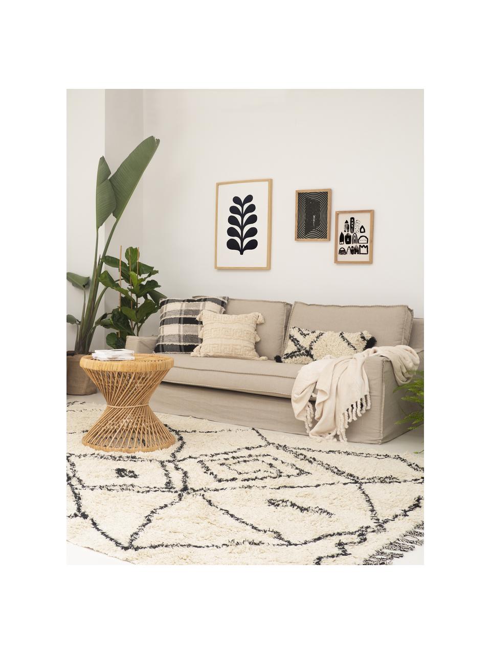 Federa arredo boho con nappe Safro, 100% cotone, Nero, color crema, Larg. 30 x Lung. 60 cm