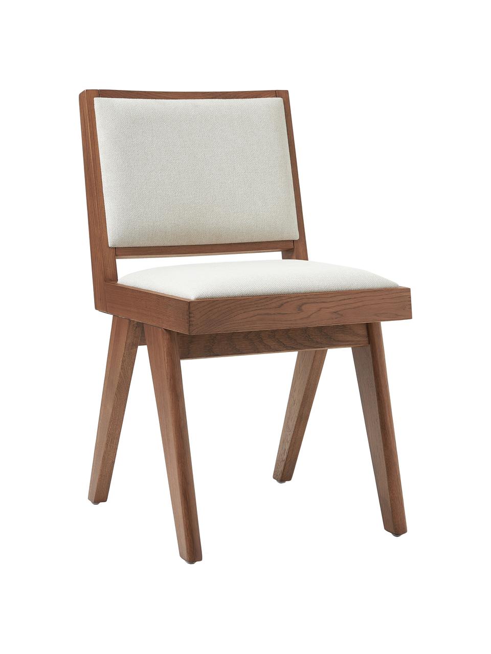 Krzesło tapicerowane z drewna Sissi, Stelaż: lite drewno dębowe, Tapicerka: 100% poliester, Ciemne drewno naturalne z tapicerką, S 46 x G 56 cm