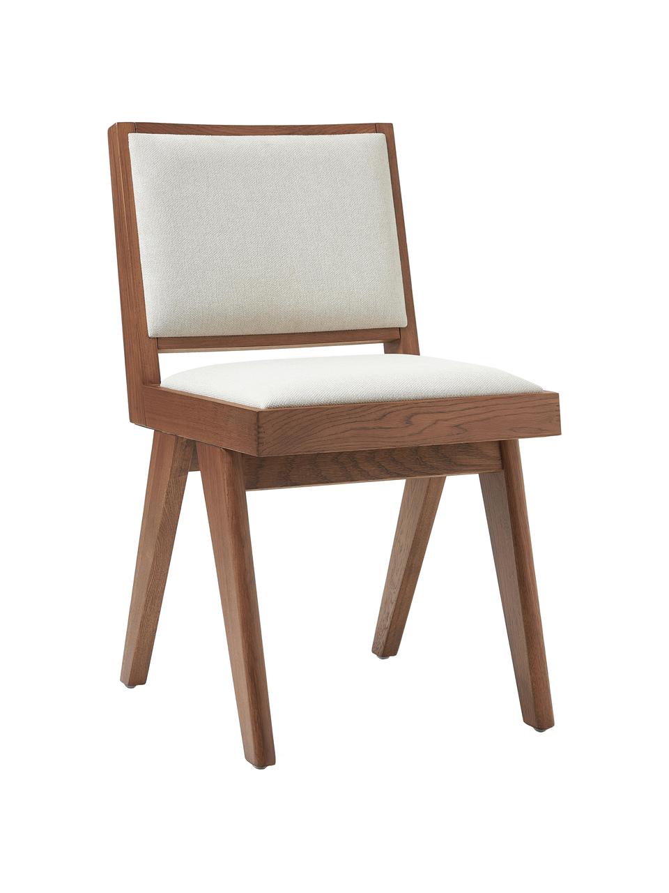 Chaise en bois rembourrée Sissi, Tissu blanc crème, bois de chêne foncé, larg. 46 x prof. 56 cm