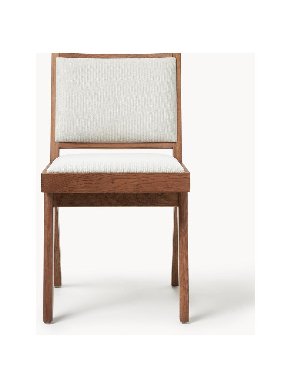 Chaise rembourrée en bois Sissi, Tissu blanc crème, bois de chêne foncé, larg. 46 x prof. 56 cm