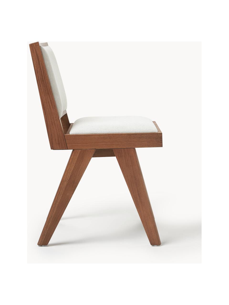 Chaise rembourrée en bois Sissi, Tissu blanc crème, bois de chêne foncé, larg. 46 x prof. 56 cm