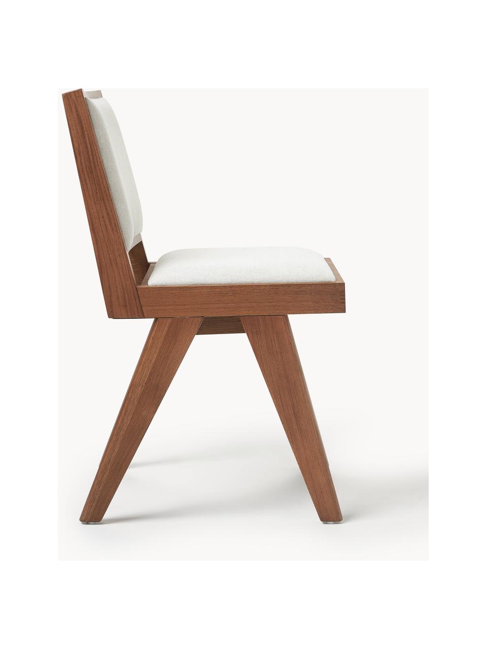 Silla de madera Sissi, Tapizado: 100% poliéster Alta resis, Estructura: madera de roble maciza, Asiento: contrachapado de madera d, Tejido blanco crema, madera de roble oscura, An 46 x F 56 cm