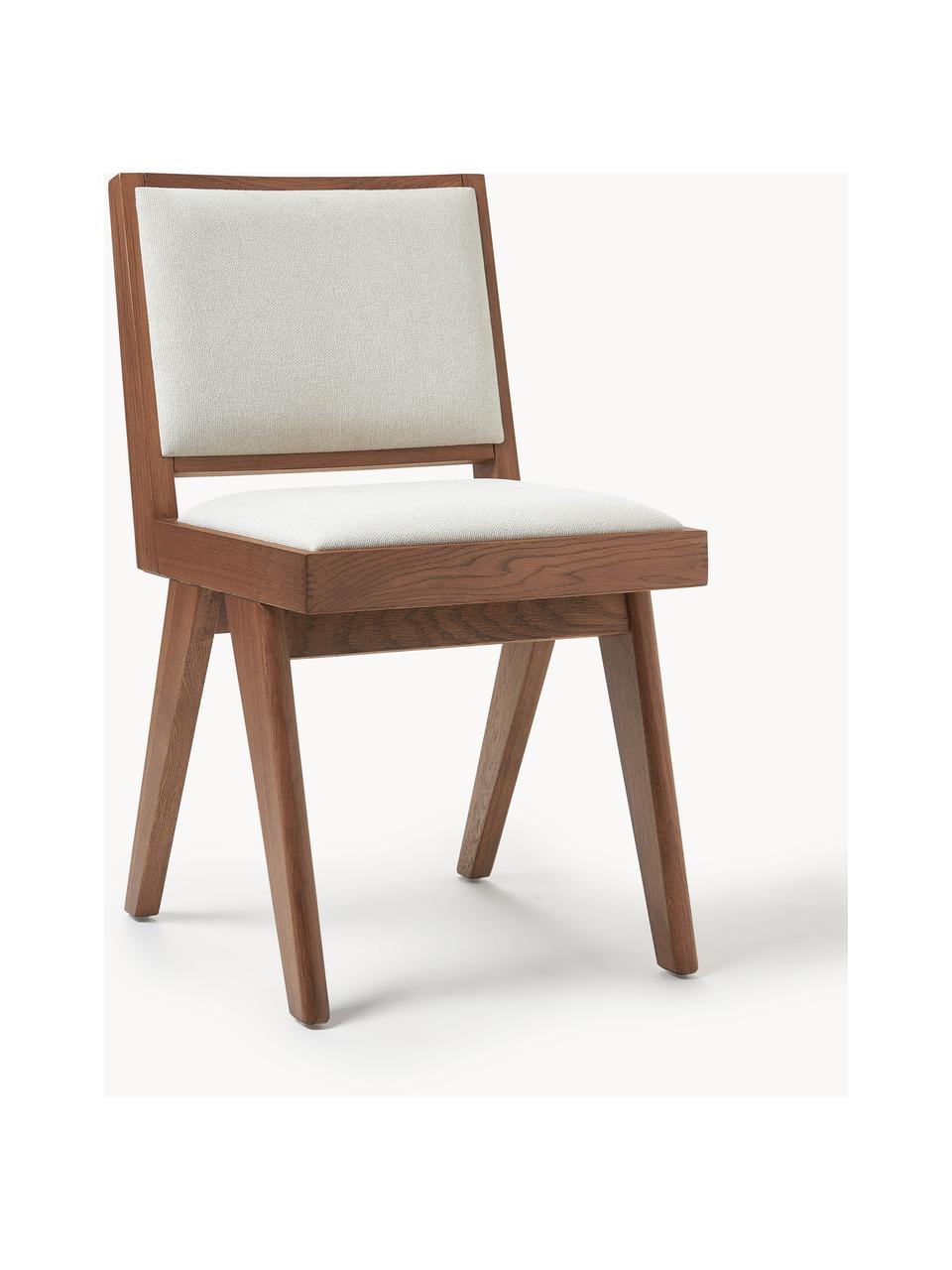 Silla de madera Sissi, Tapizado: 100% poliéster Alta resis, Estructura: madera de roble maciza, Asiento: contrachapado de madera d, Tejido blanco crema, madera de roble oscura, An 46 x F 56 cm