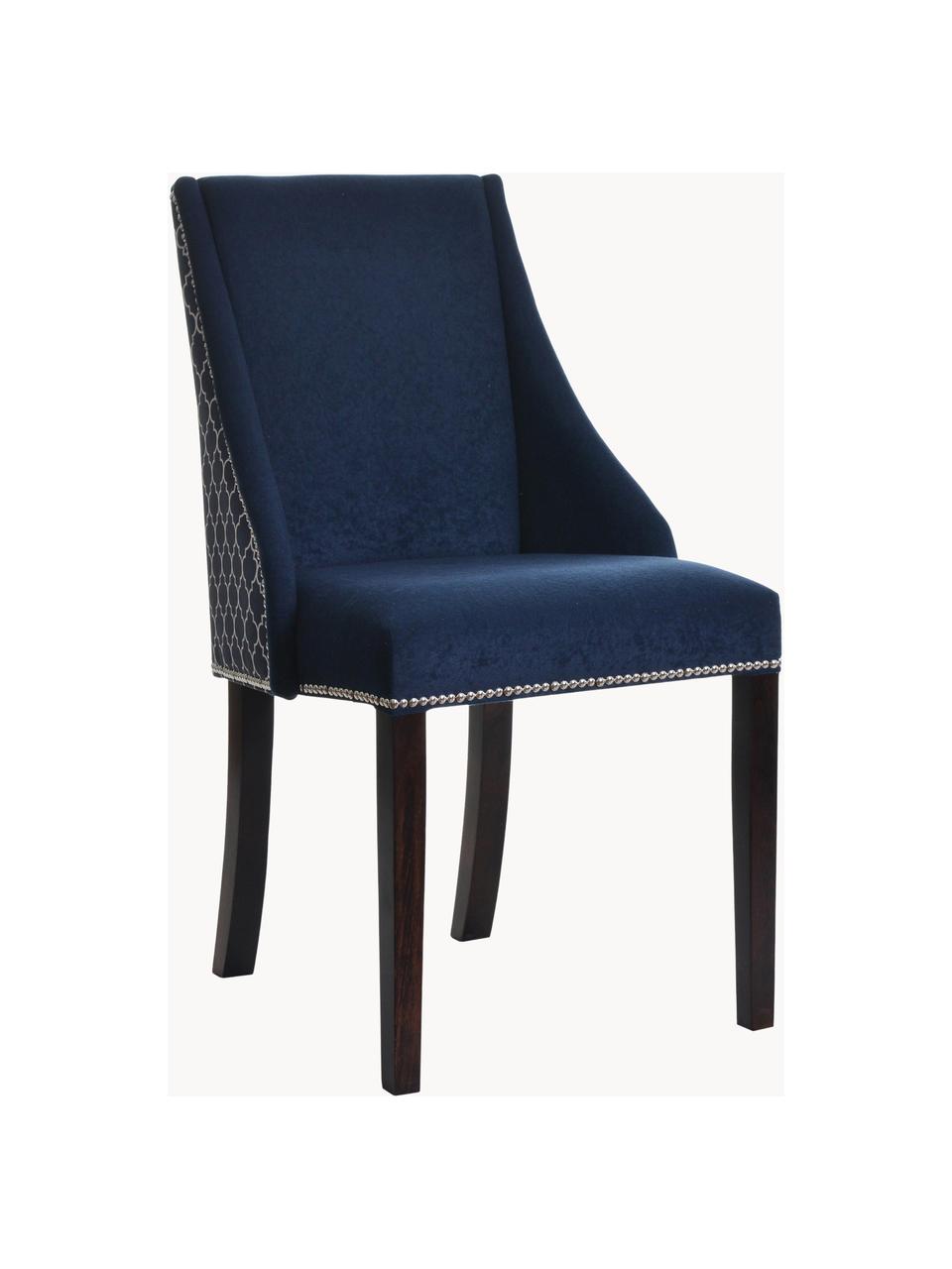 Krzesło tapicerowane z aksamitu Flora, Ciemnoniebieski aksamit, S 48 x G 55 cm