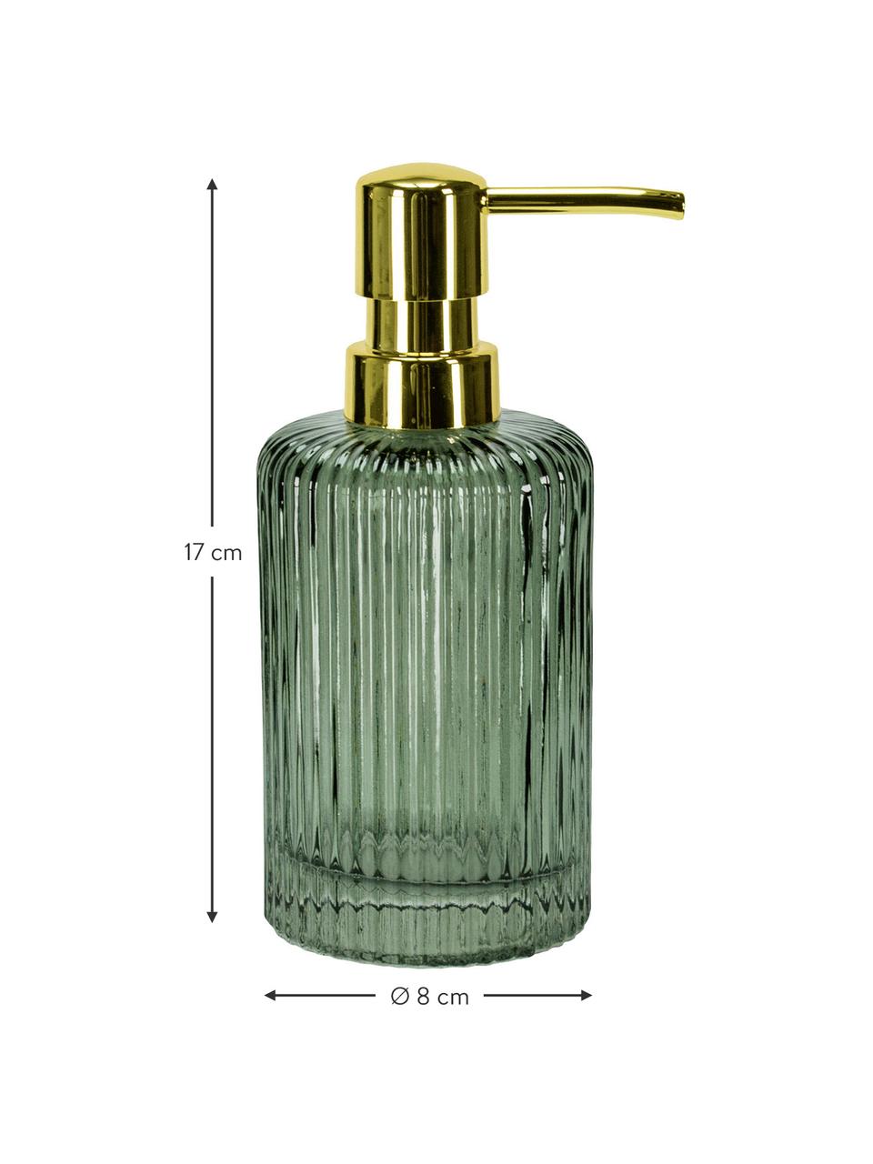 Dispenser sapone in vetro Antoinette, Testa della pompa: metallo, Verde oliva, Ø 8 x Alt. 17 cm