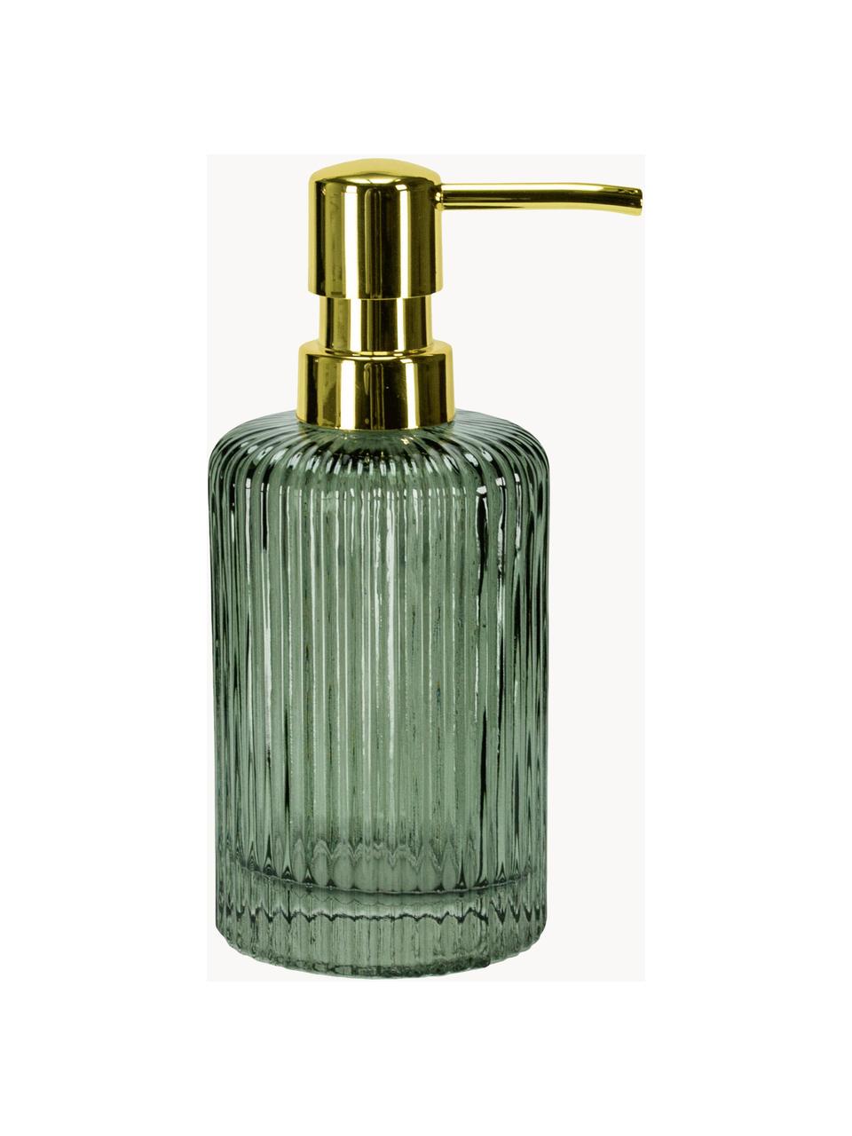 Dosificador de jabón de vidrio Antoinette, Recipiente: vidrio, Dosificador: metal, Verde salvia, dorado, Ø 8 x Al 17 cm
