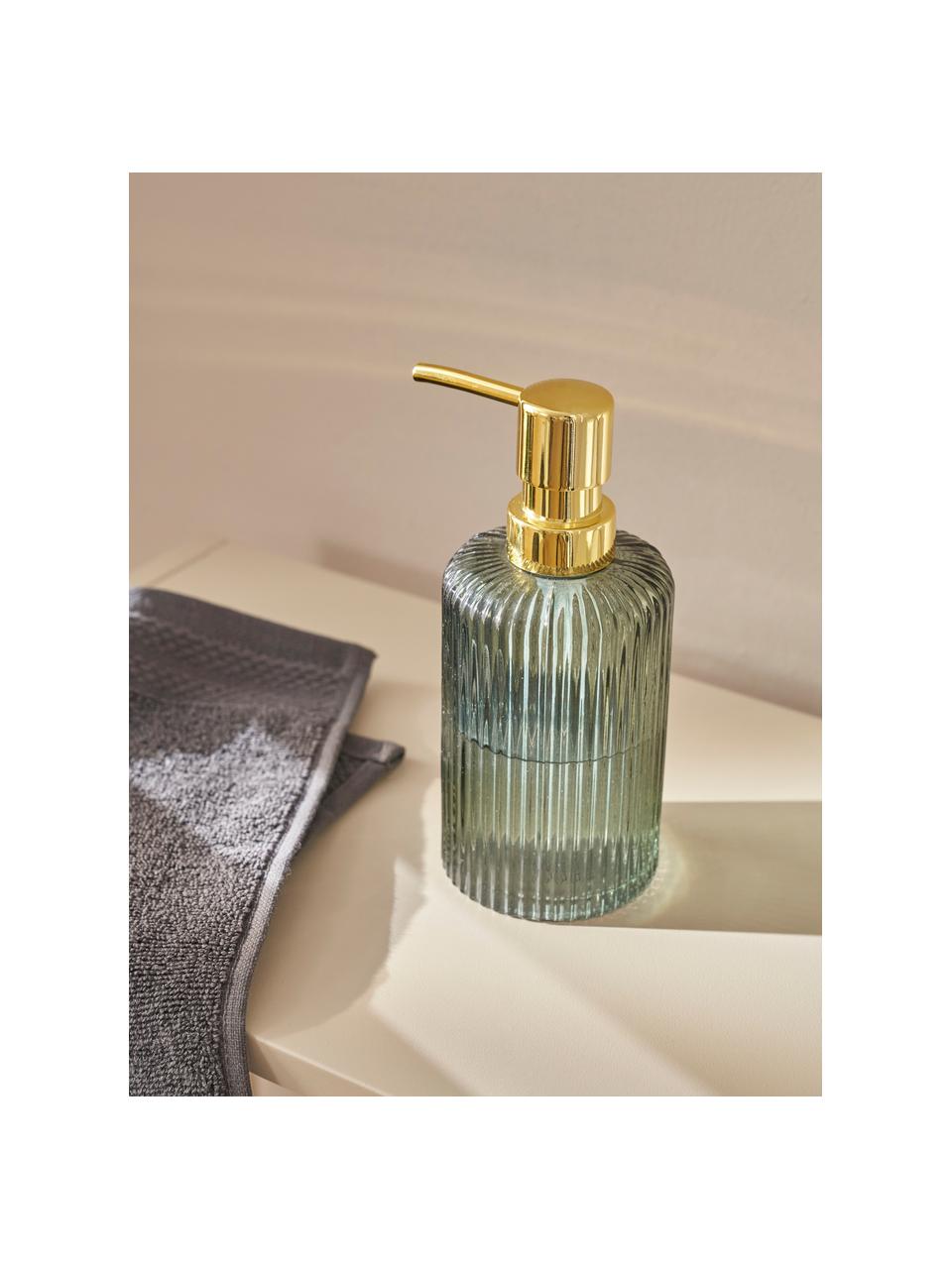 Distributeur de savon en verre Antoinette, Vert sauge, doré, Ø 8 x haut. 17 cm
