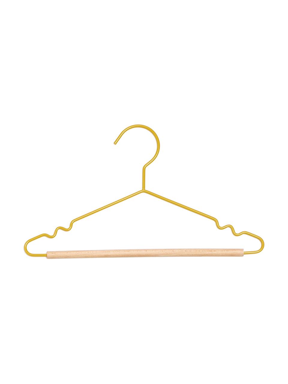 Wieszak na ubrania Kids Top, 10 szt., Drewno naturalne, stal malowana proszkowo, Musztardowy, S 31 x W 18 cm