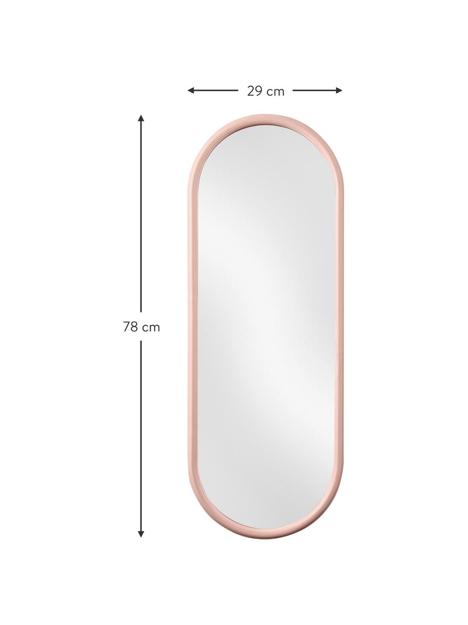 Ovale wandspiegel Angui, Frame: gecoat aluminium, Spiegel: spiegelkleuren Frame: roze, B 29 x H 78 cm