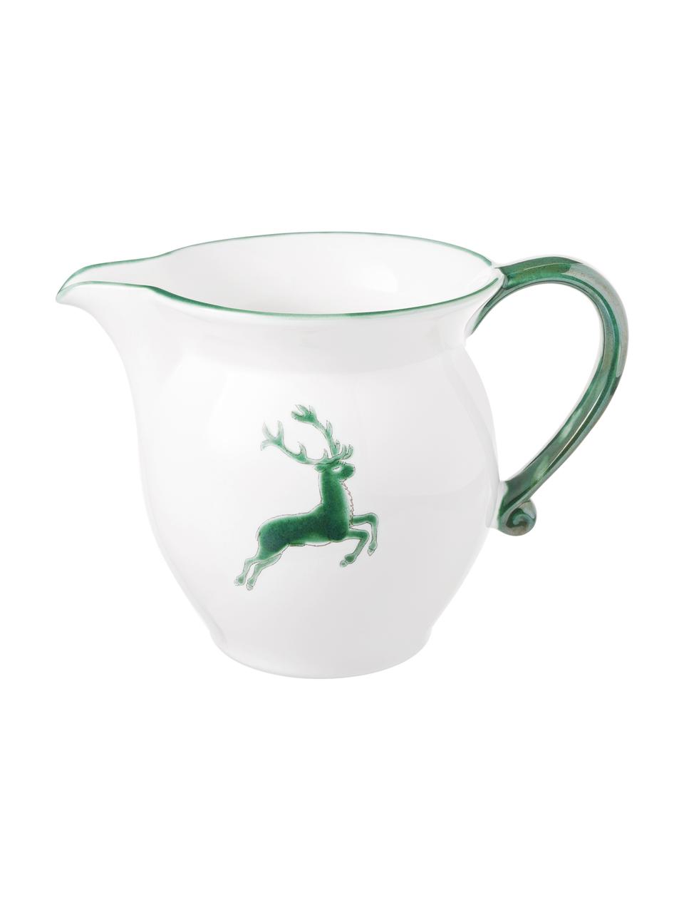 Handbeschilderde melkkan Classic Green Deer, 300 ml, Keramiek, Groen, wit, 300 ml