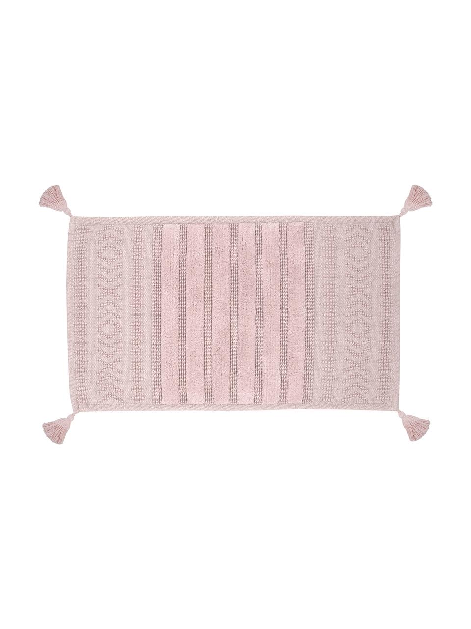 Tappeto bagno rosa con nappe Bernadotte, Rosa cipria, Larg. 50 x Lung. 80 cm