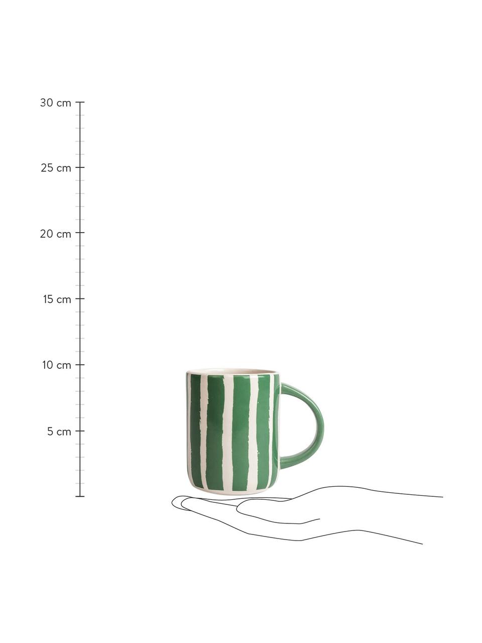 Tasses Liz, 2 pièces, Grès cérame, Blanc, vert, rayé, Ø 8 x haut. 10 cm, 280 ml