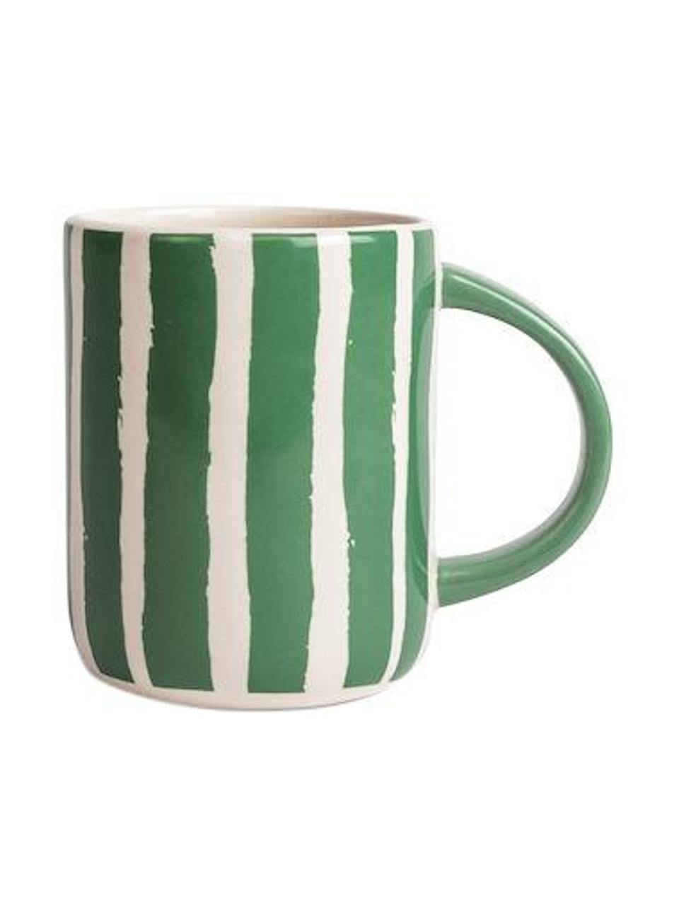 Tasses Liz, 2 pièces, Grès cérame, Blanc, vert, rayé, Ø 8 x haut. 10 cm, 280 ml