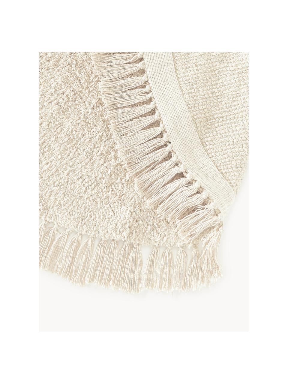 Okrúhly ručne tuftovaný bavlnený koberec so strapcami Daya, Béžová, biela, Ø 200 cm