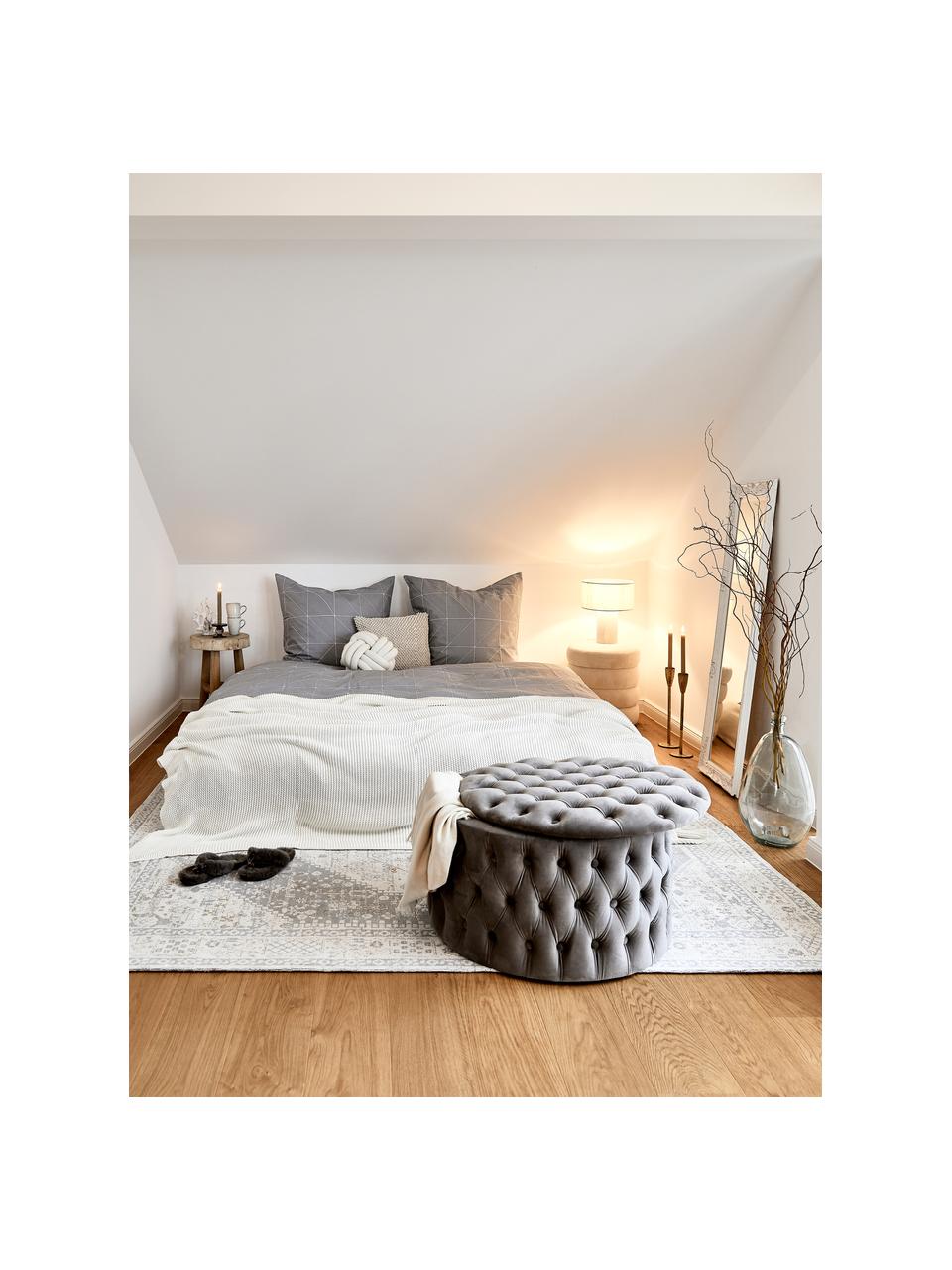 Pouf coffre XL en velours Chiara, Gris, Ø 70 x haut. 42 cm