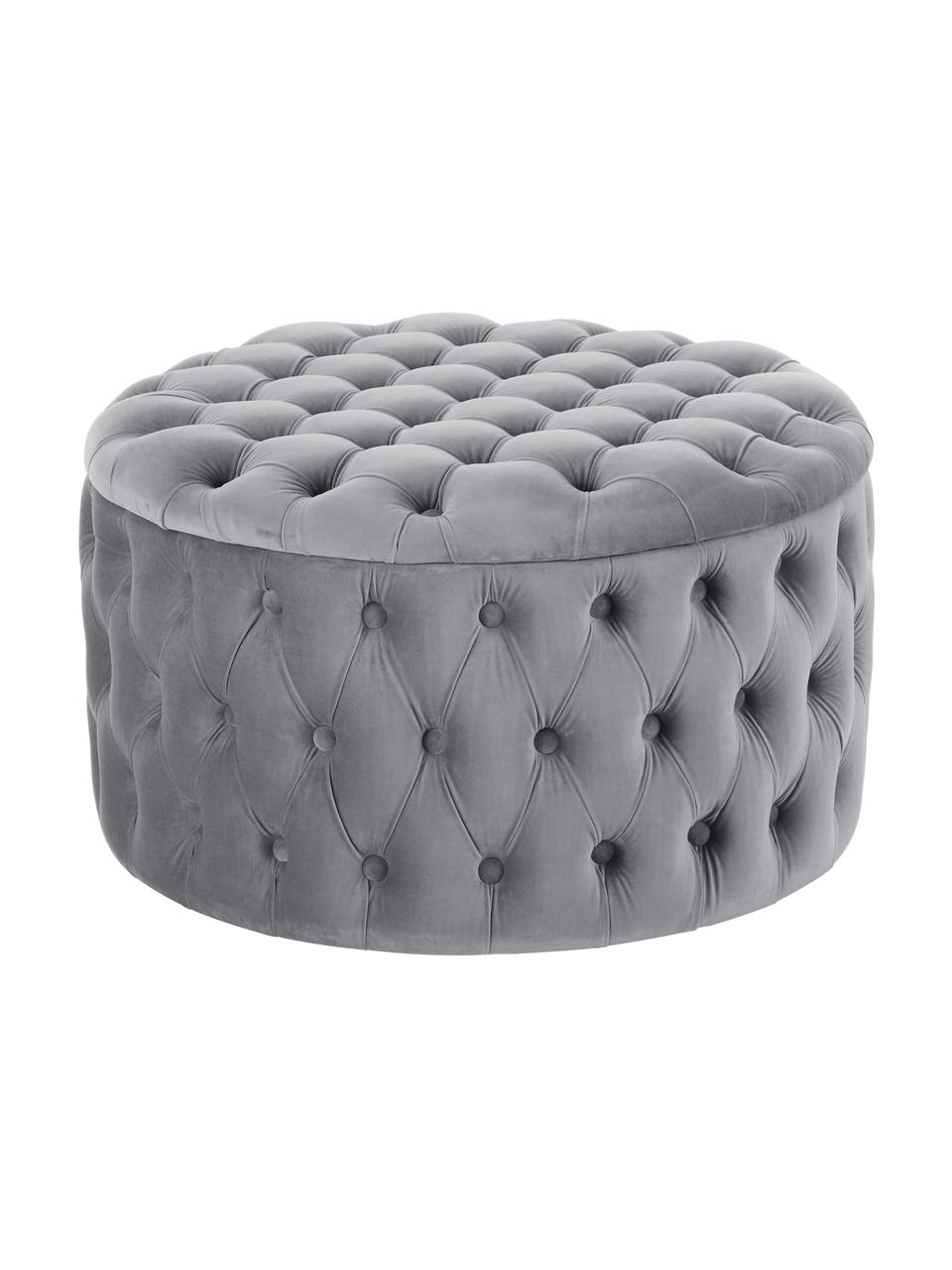 Puf XL z aksamitu z miejscem do przechowywania Chiara, Tapicerka: aksamit (poliester) Dzięk, Korpus: drewno eukaliptusowe, Szary, ∅ 70 x W 42 cm