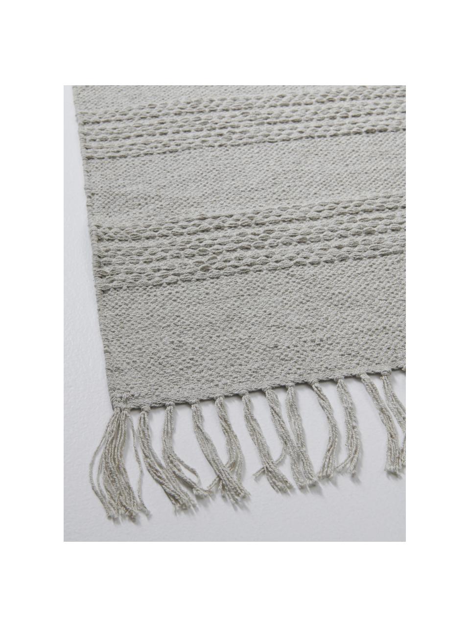 Tapis plat coton avec franges Tanya, Gris clair