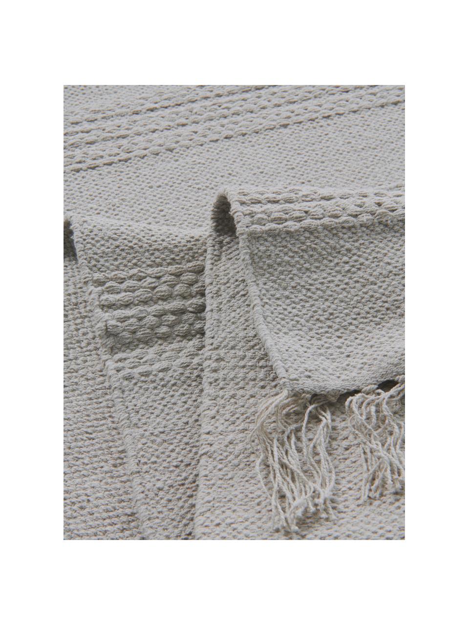 Baumwollteppich Tanya mit Ton-in-Ton-Webstreifenstruktur und Fransenabschluss, 100% Baumwolle, Hellgrau, B 200 x L 300 cm (Größe L)