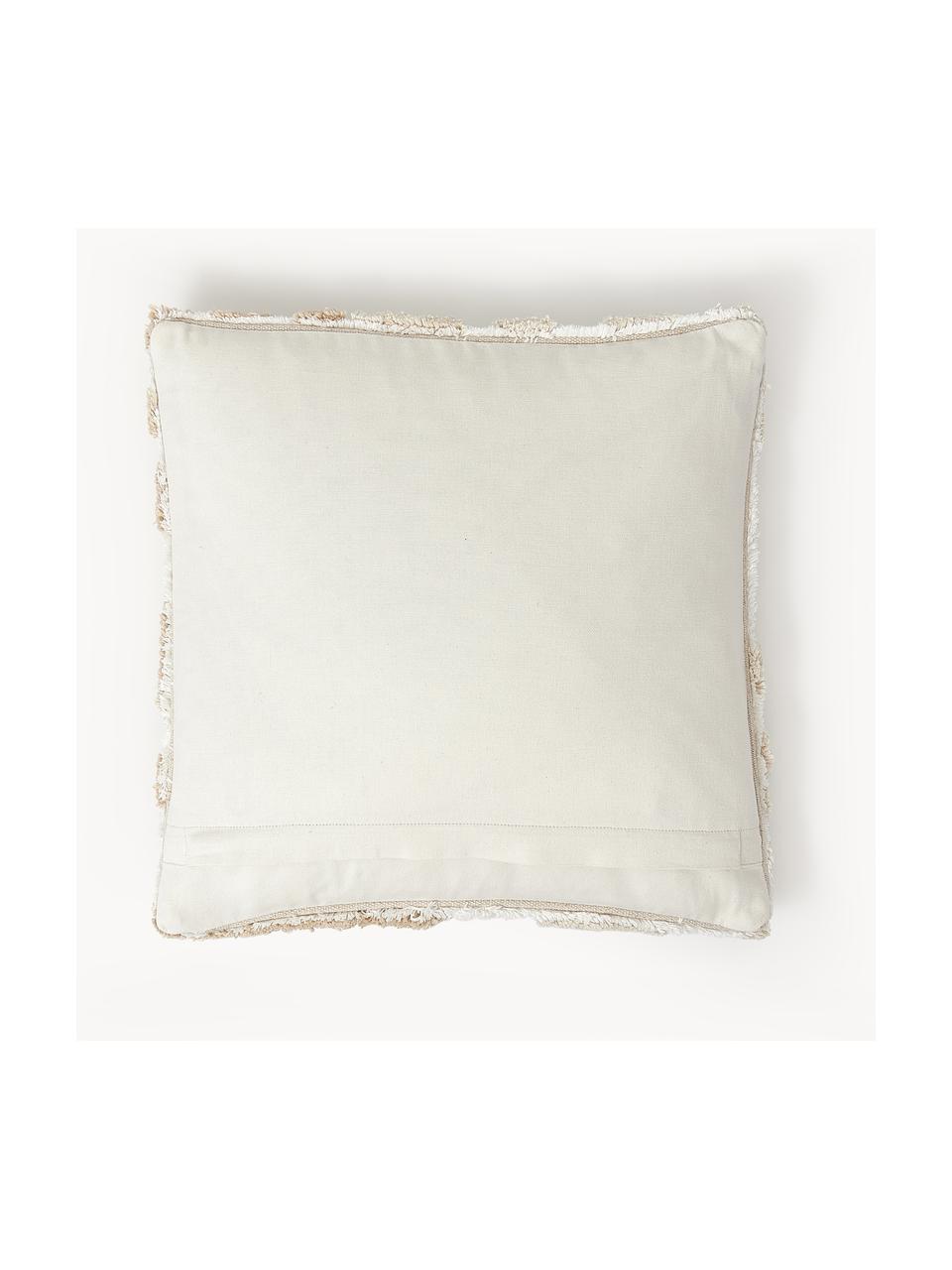 Housse de coussin 45x45 motif végétal tufté Sela, 100 % coton bio, Beige, blanc crème, larg. 45 x long. 45 cm