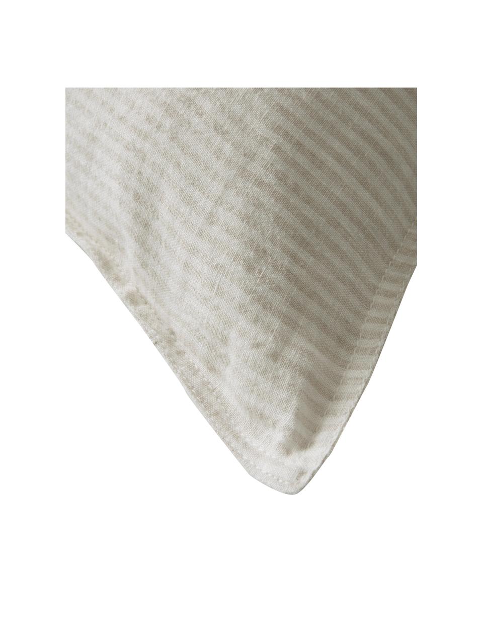 Proužkovaný lněný povlak na polštář Alina, 100 % len, Béžová, světle bílá, Š 50 cm, D 50 cm