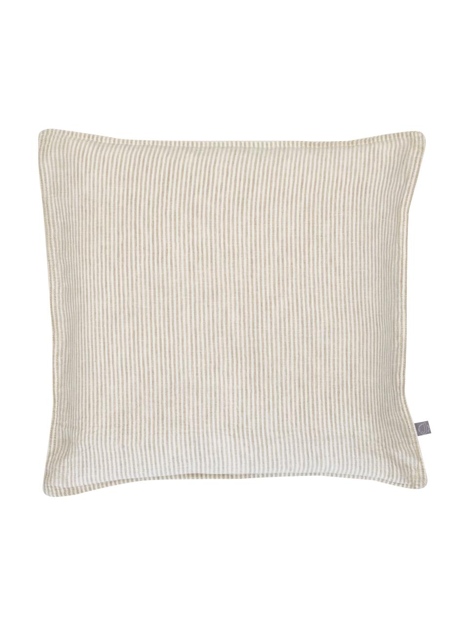 Gestreifte Leinen-Kissenhülle Alina, 100% Leinen, Beige, Gebrochenes Weiß, B 50 x L 50 cm