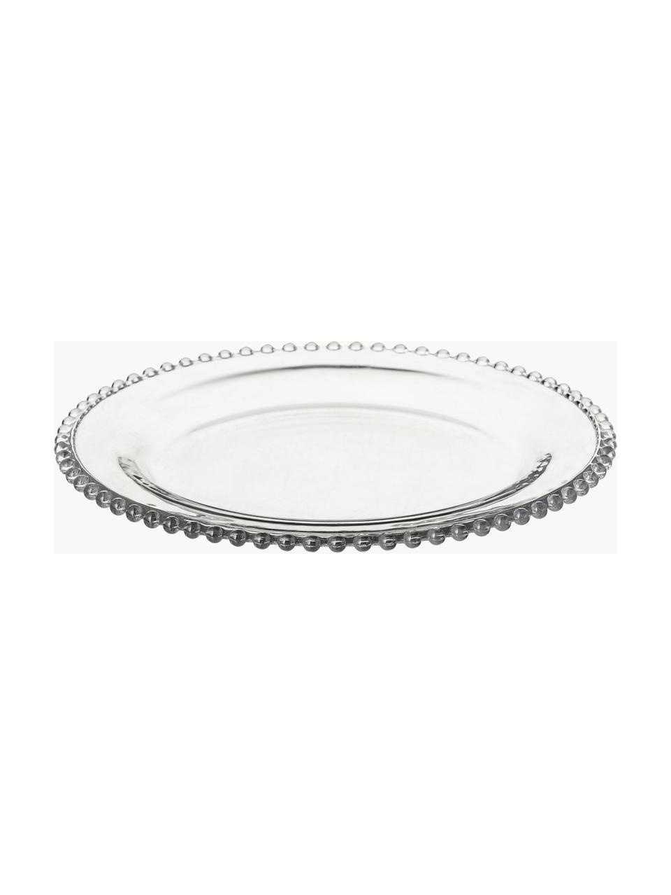 Glazen dinerborden Perles met randdecoratie, 3 stuks, Glas, Transparant, Ø 27 cm