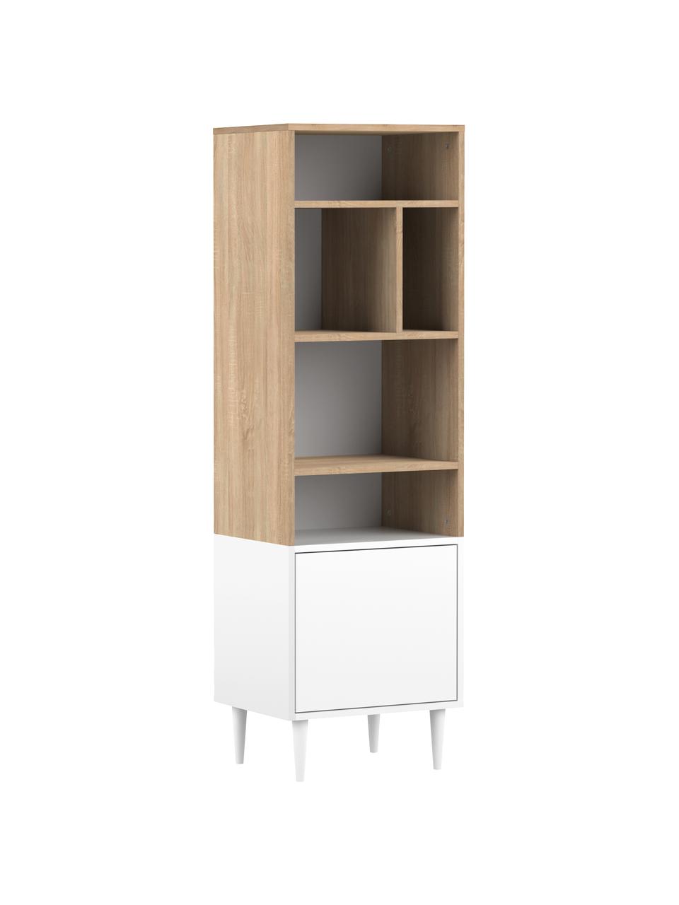 Étagère étroite scandinave Horizon, Bois de chêne, blanc