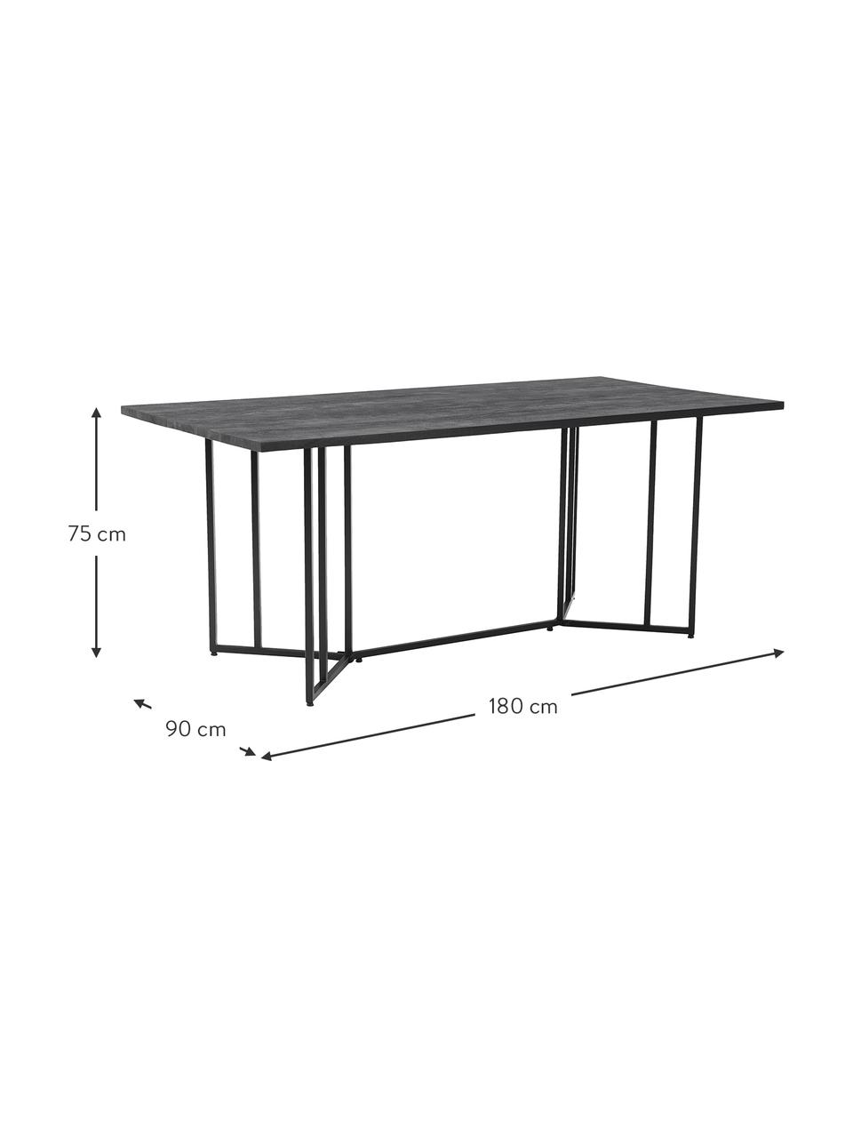 Eettafel Luca van mangohout, 180 x 90 cm, Tafelblad: massief mangohout, Frame: gepoedercoat metaal, Zwart, B 180 x D 90 cm