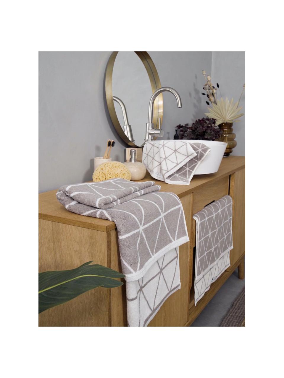 Toallas estampadas doble cara Elina, 2 uds., Gris pardo, blanco crema, Toalla lavabo, An 50 x L 100 cm, 2 uds.