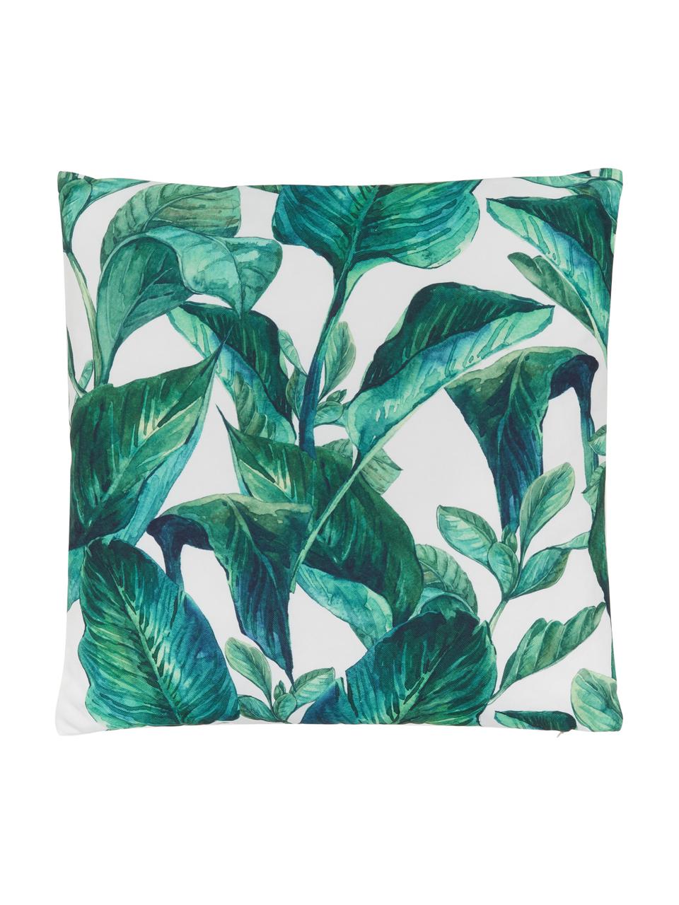 Outdoor-Kissen Leaves, mit Inlett, Polyester, Weiss, Grün, 45 x 45 cm