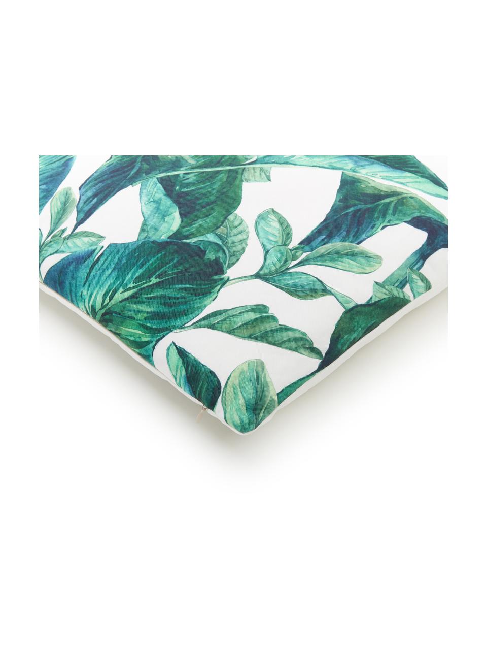 Coussin d'extérieur motif feuilles Flowers, Blanc, vert