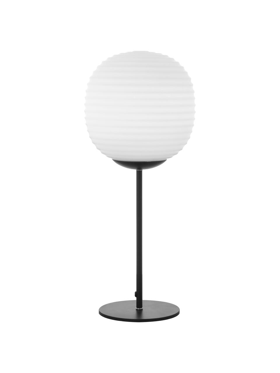 Lámpara de mesa de vidrio opalino Rille, Pantalla: vidrio opalino, Cable: plástico, Negro, blanco opalino, Ø 20 x Al 48 cm