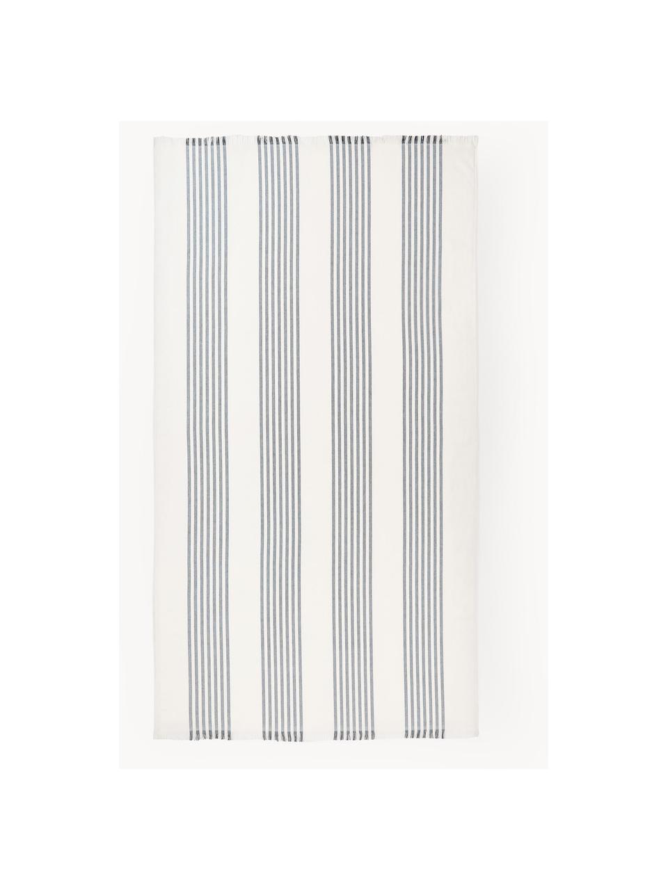 Fouta con flecos Aren, Azul oscuro, blanco Off White, An 100 x L 180 cm