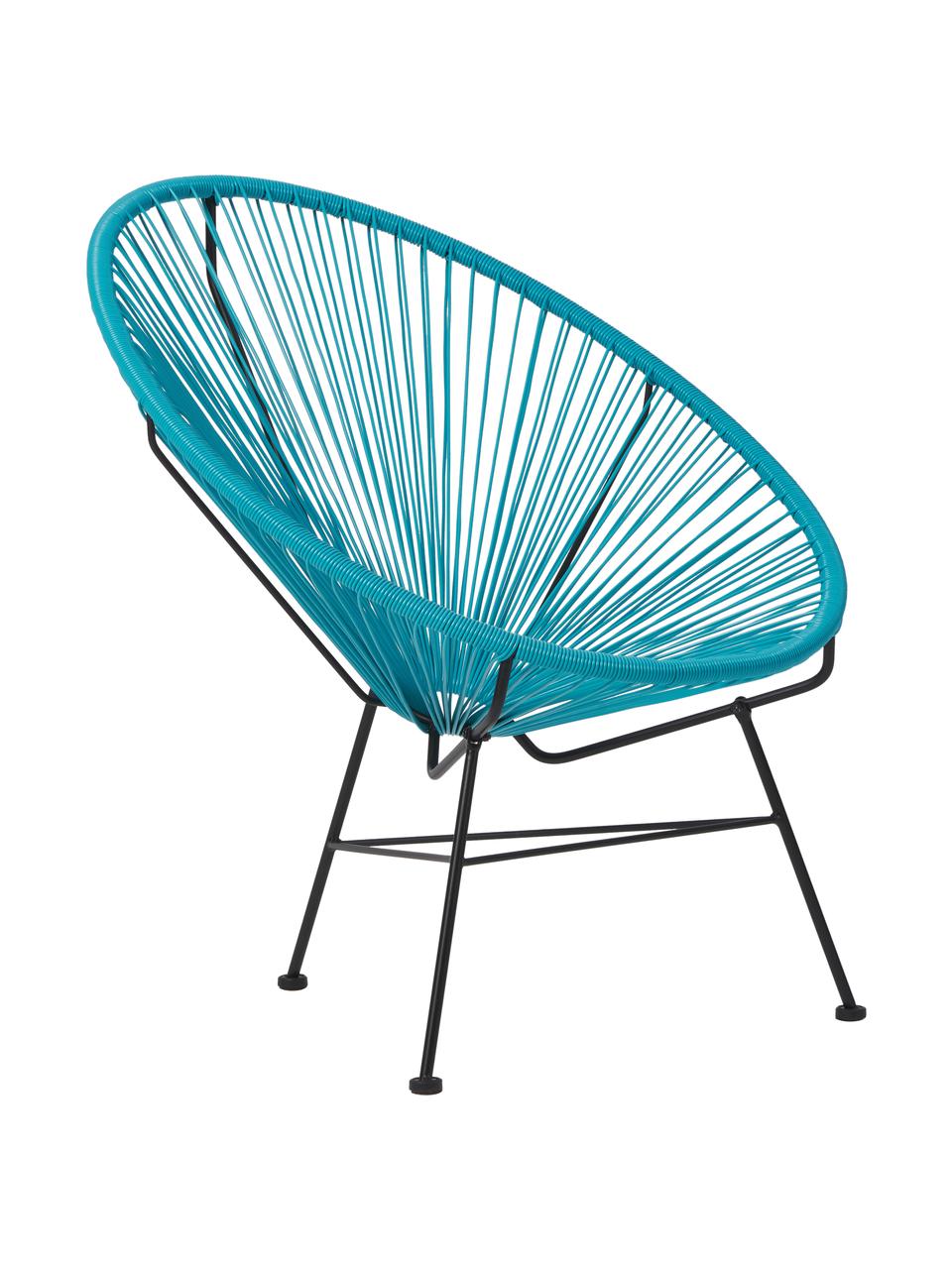 Fotel wypoczynkowy ze splotu z tworzywa sztucznego Bahia, Stelaż: metal malowany proszkowo, Niebieski, S 81 x G 73 cm