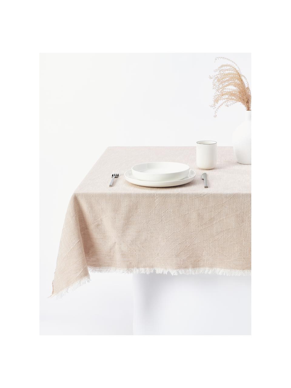 Tafelkleed Ivory met franjes, 100% katoen, Lichtbeige, 6-8 personen (L 250 x B 145 cm)