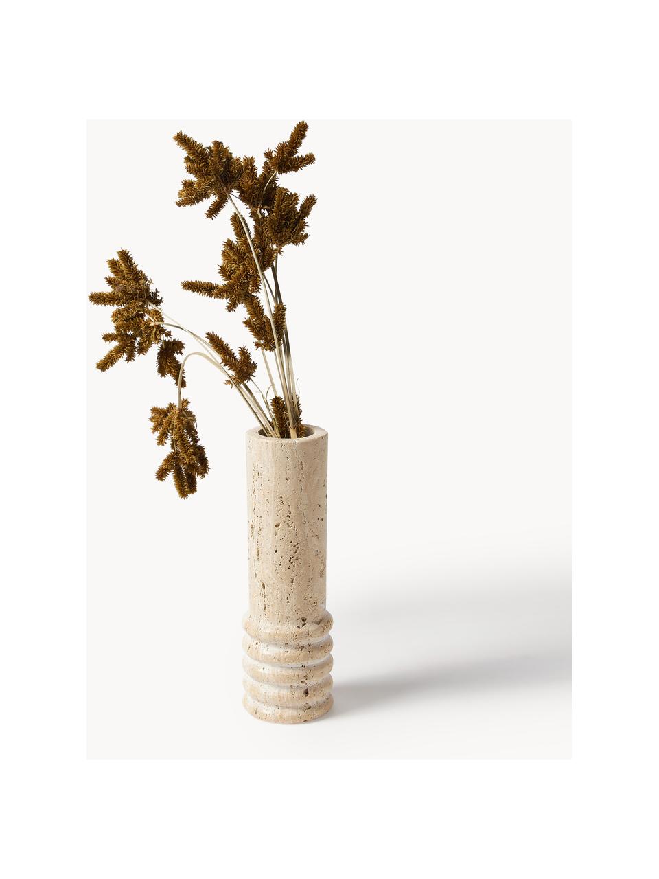 Vase décoratif de travertin Cleighton, Travertin, Beige travertin, Ø 6 x haut. 20 cm