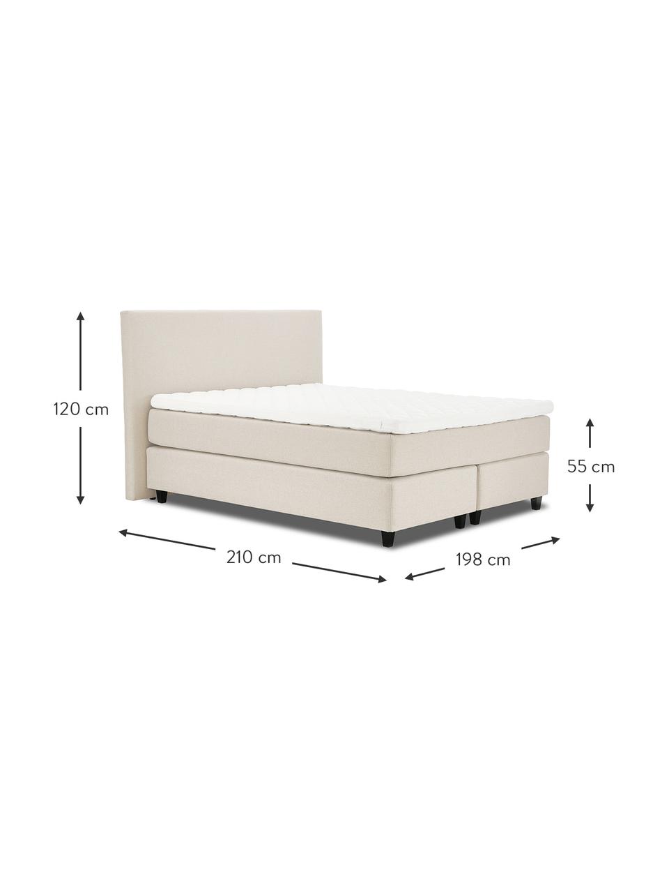 Premium Boxspringbett Eliza in Beige, Matratze: 5-Zonen-Taschenfederkern, Füße: Massives Birkenholz, lack, Webstoff Beige, 140 x 200 cm, Härtegrad 2