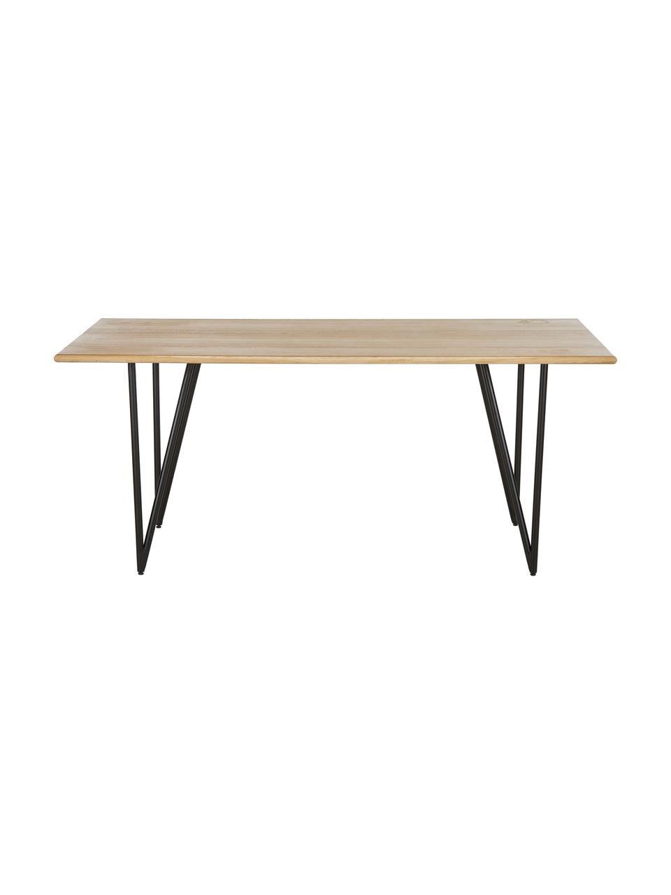 Eettafel Juno uit eikenhoutfineer, Tafelblad: MDF met eikenhoutfineer e, Frame: gepoedercoat metaal, Eikenhoutfineer, B 180 x D 90 cm