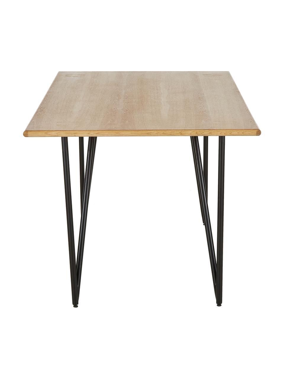 Eettafel Juno uit eikenhoutfineer, Tafelblad: MDF met eikenhoutfineer e, Frame: gepoedercoat metaal, Eikenhoutfineer, B 180 x D 90 cm